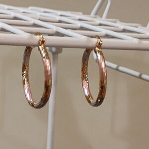 Gold plated tricolored hoop earrings. Marked 18K GP. Beautiful!!!